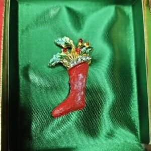 Vintage Red and Gold Stocking Brooch